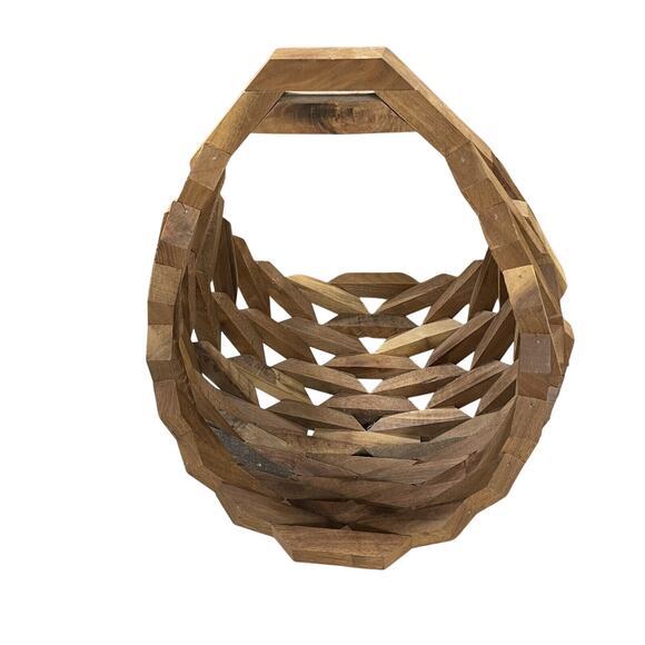 VTG MCM GEOMETRIC Wood Fruit BASKET Block Art Planter Modern ARCHITECTURAL - LN - Picture 1 of 6